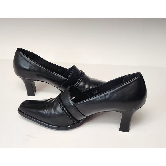 Artiva Angela Women's Silver Button Leather Block Heels Loafers Pump Shoes 8.5M - Picture 3 of 11